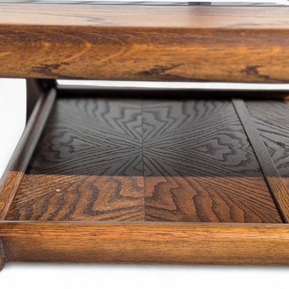 Vintage Oak Coffee Table Smoked Glass Insets