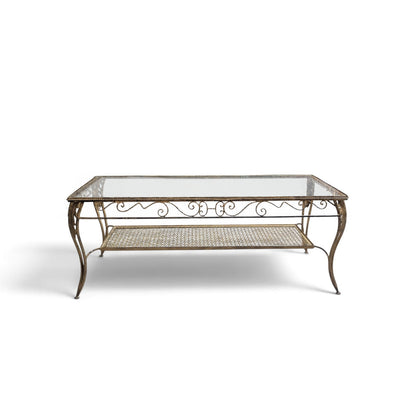 Late 20th Century Italianate-Style Scrollwork Metal and Glass Coffee Table