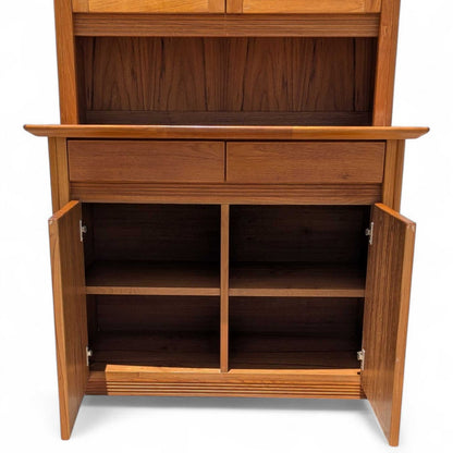 Vintage Teak Hutch Cabinet – 2-Piece Mid Century Display Cabinet w/ Glass Doors, 1960s Danish Modern Style