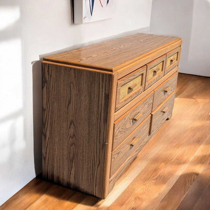 1980s Postmodern Faux-Oak Laminate Six-Drawer Dresser