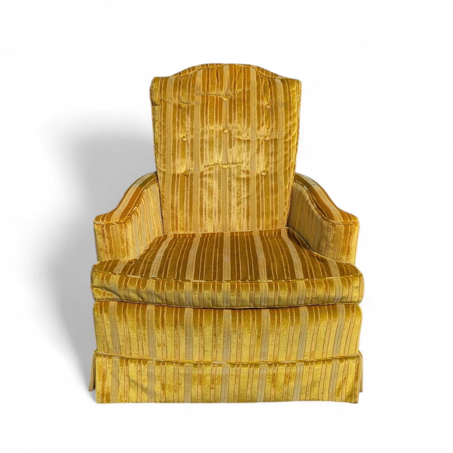 Vintage Key City Lounge Chair in Golden Striped Velour – Mid Century Accent Chair, Retro Skirted Chair, Professionally Cleaned