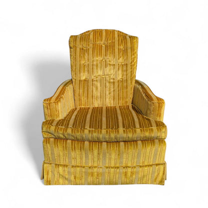Vintage Key City Lounge Chair in Golden Striped Velour – Mid Century Accent Chair, Retro Skirted Chair, Professionally Cleaned