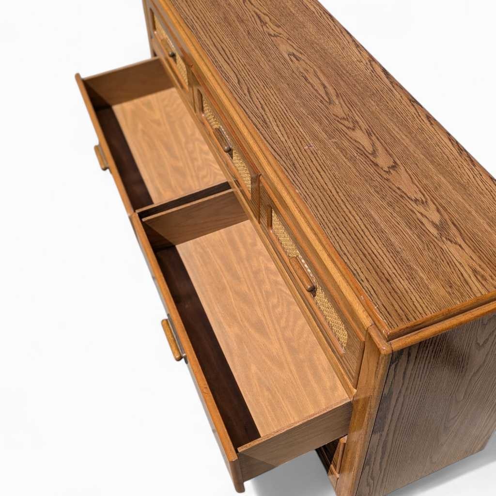 1980s Postmodern Faux-Oak Laminate Six-Drawer Dresser — view 4 of 16