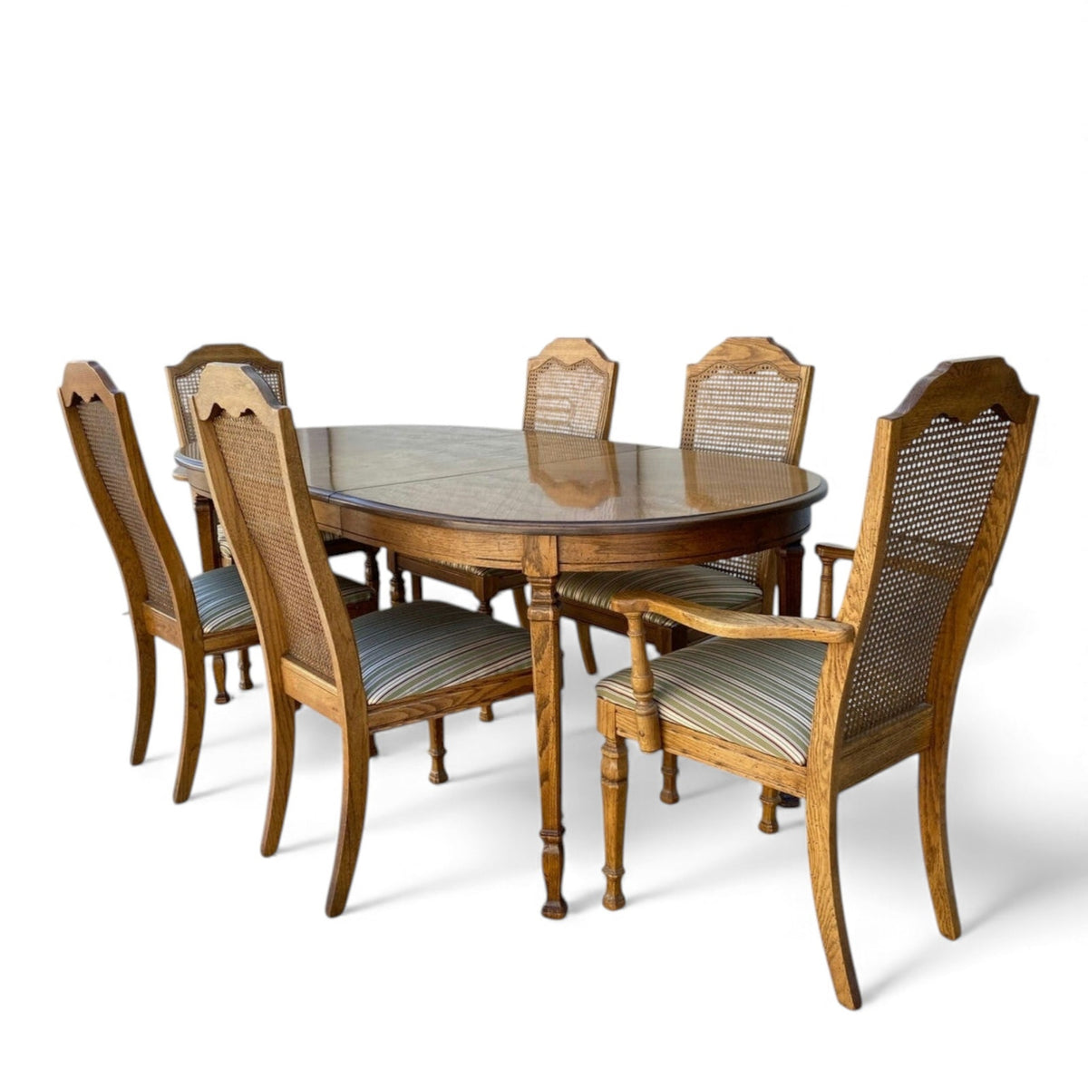 Vintage Oak Oval Extension Dining Table and Six Cane-Back Chairs — view 1 of 7