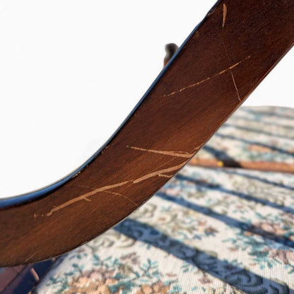 Vintage Spindle Back Wood Settee – Floral Upholstered Bench with Curved Arms, Entryway or Hall Seating