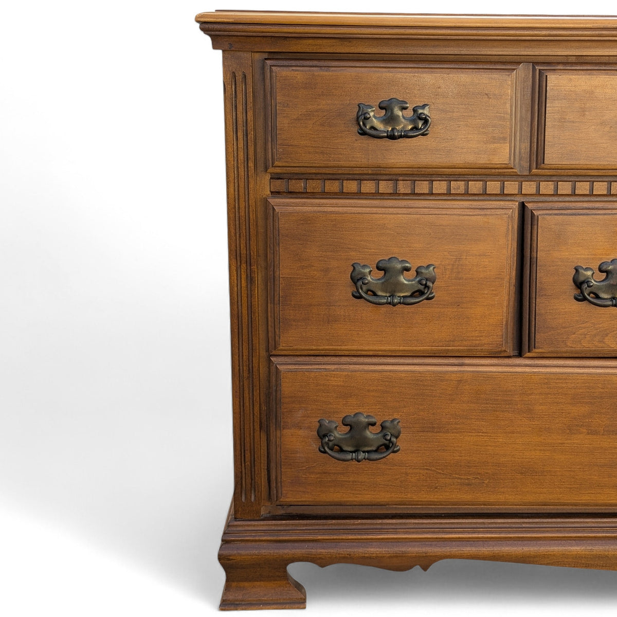 Vintage Traditional Nine-Drawer Wood Dresser With Bracket Feet