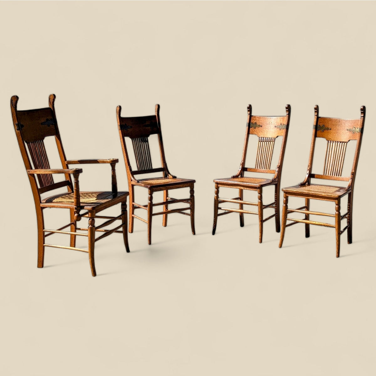 Antique Tiger Oak Dining Chairs — view 13 of 16