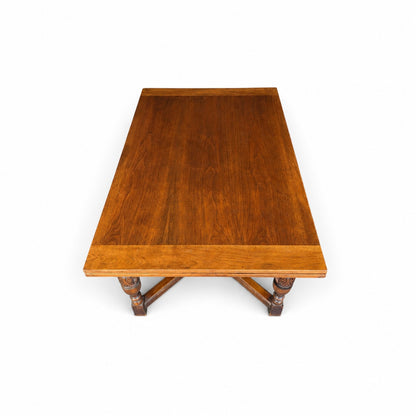 Vintage Walnut Jacobean Revival Refectory Dining Table with Carved Base