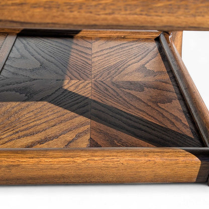 Vintage Oak Coffee Table Smoked Glass Insets