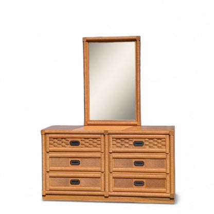 Vintage Dixie Rattan Dresser with Mirror