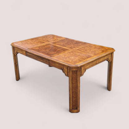 Vintage Burl Wood Dining Table, Hollywood Regency, New Deco, Mid Century, Square, Rectangular, Kitchen, Dining Room