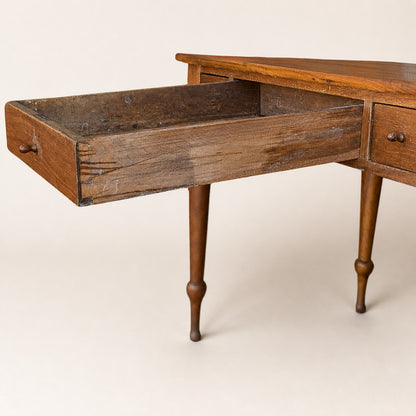 Antique Walnut Three-Drawer Writing Desk with Turned Legs