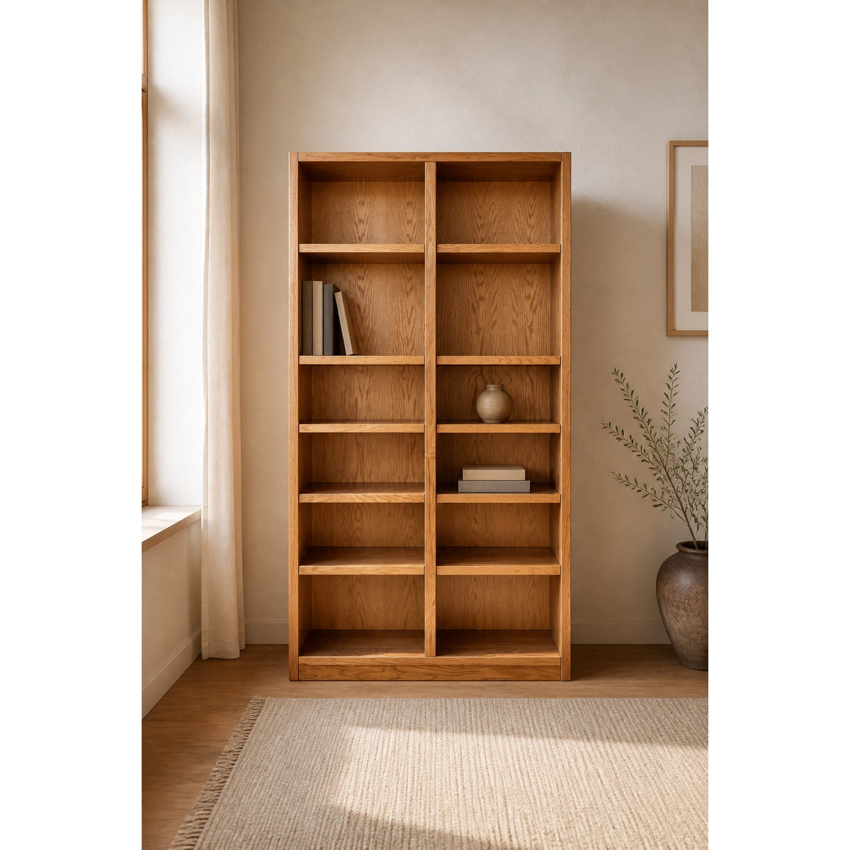 Vintage Oak Double-Column Bookcase, Late 20th Century — view 1 of 13