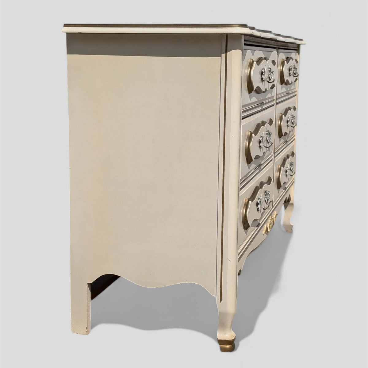 1970s French Provincial Six-Drawer Dresser with Mirror