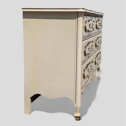 1970s French Provincial Six-Drawer Dresser with Mirror