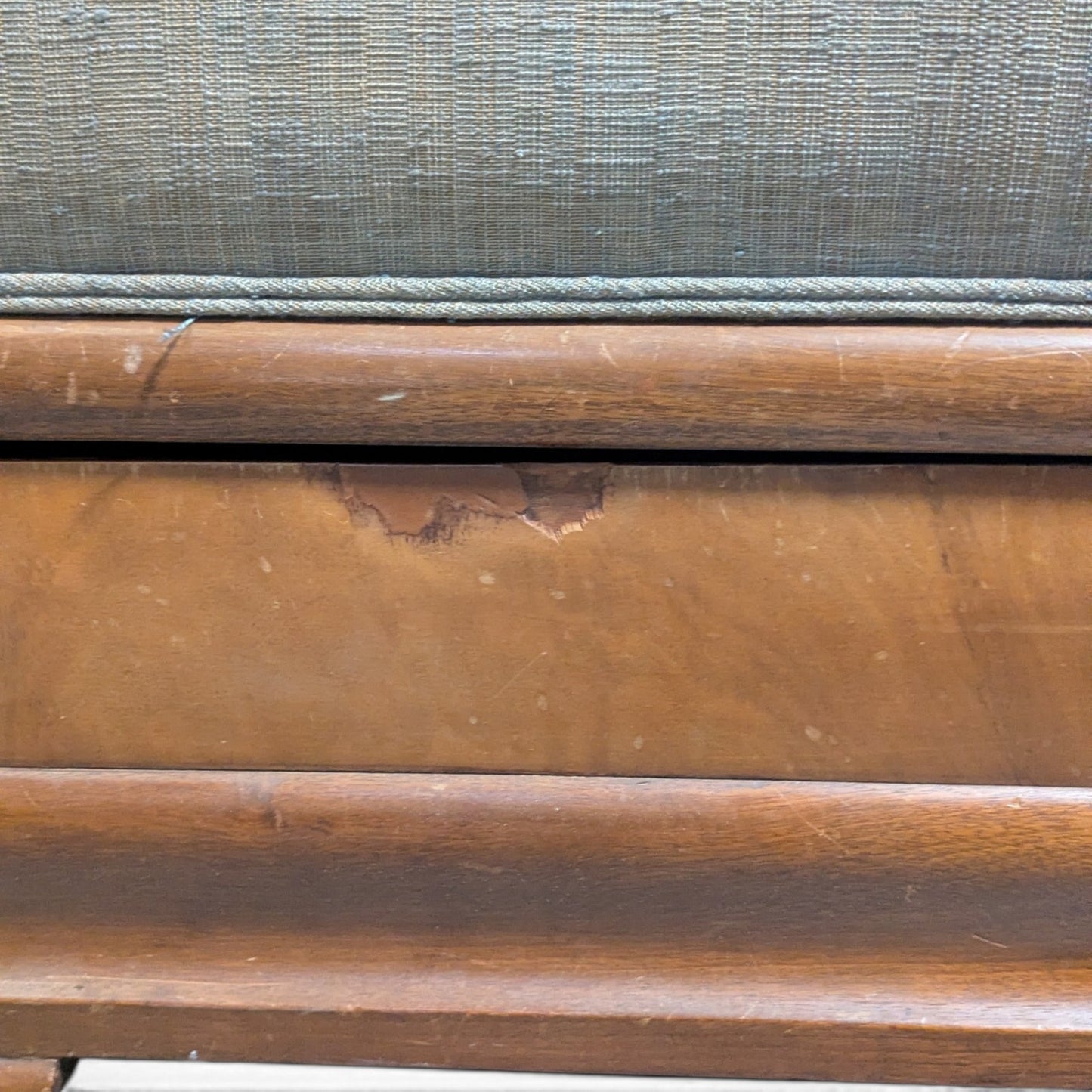 Early-to-Mid 20th Century Upholstered Wood Storage Ottoman with Hinged Lid