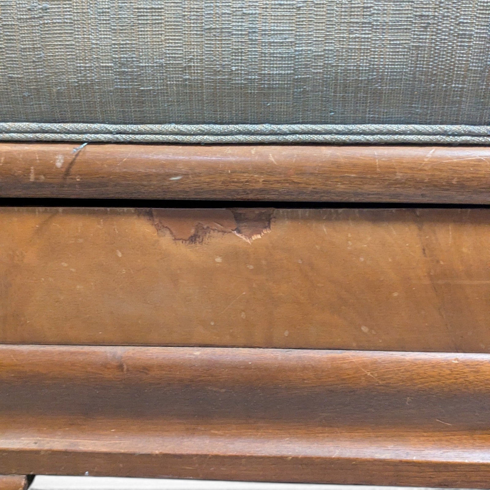 Early-to-Mid 20th Century Upholstered Wood Storage Ottoman with Hinged Lid — view 5 of 16