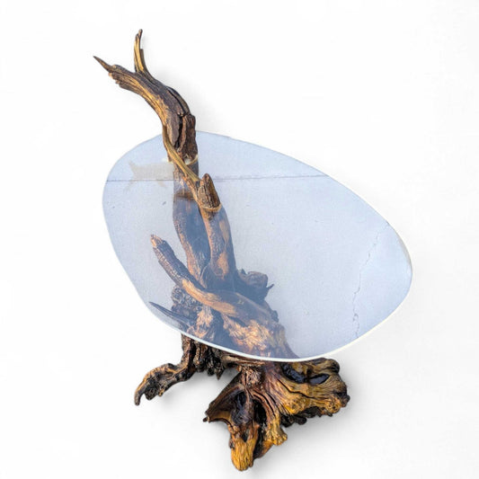 Vintage Driftwood Side Table with Acrylic Top