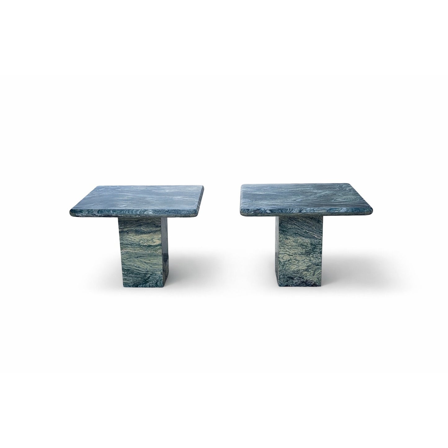 Green Marble Side Tables, Pair c. 1980s