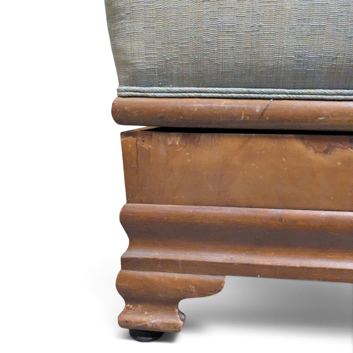 Early-to-Mid 20th Century Upholstered Wood Storage Ottoman with Hinged Lid