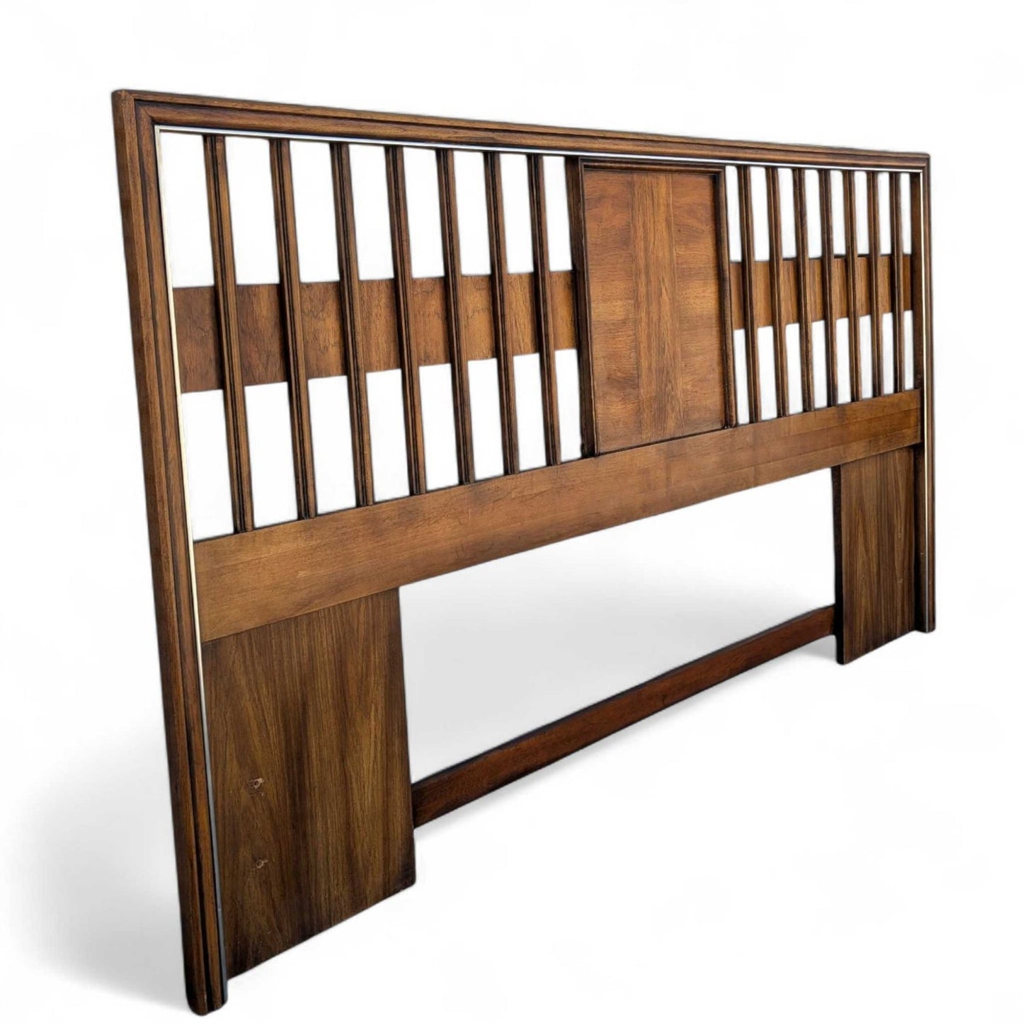 Vintage Walnut Veneer King Headboard with Chrome Trim, MCM
