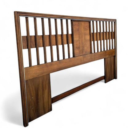 Vintage Walnut Veneer King Headboard with Chrome Trim, MCM