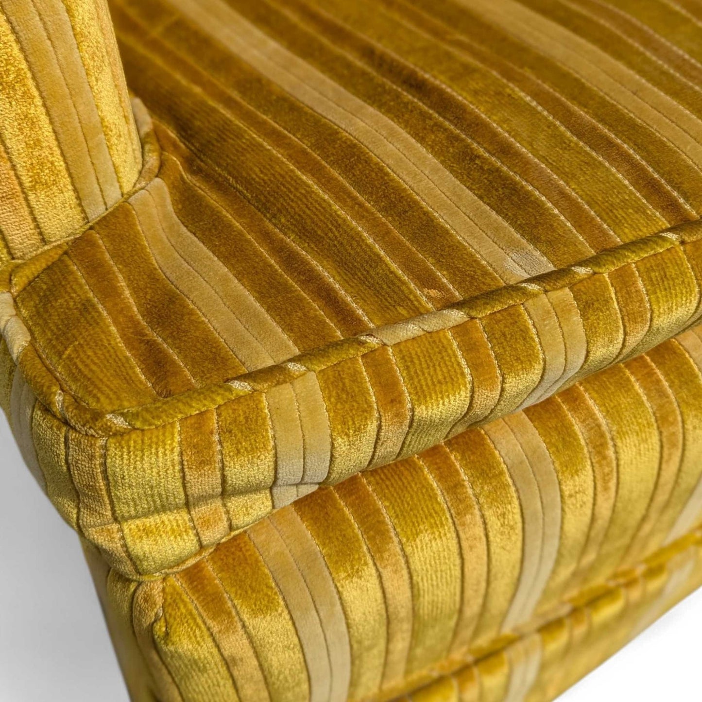 Vintage Key City Lounge Chair in Golden Striped Velour – Mid Century Accent Chair, Retro Skirted Chair, Professionally Cleaned