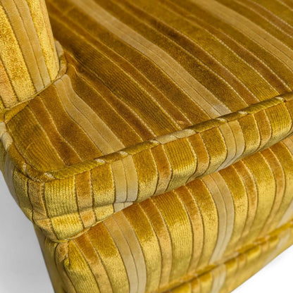 Vintage Key City Lounge Chair in Golden Striped Velour – Mid Century Accent Chair, Retro Skirted Chair, Professionally Cleaned