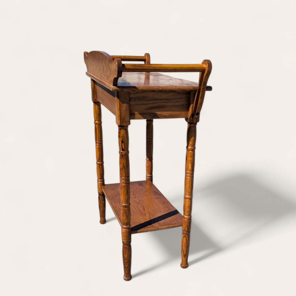 Antique Oak Washstand with Towel Bars and Shelf, circa 1880–1900