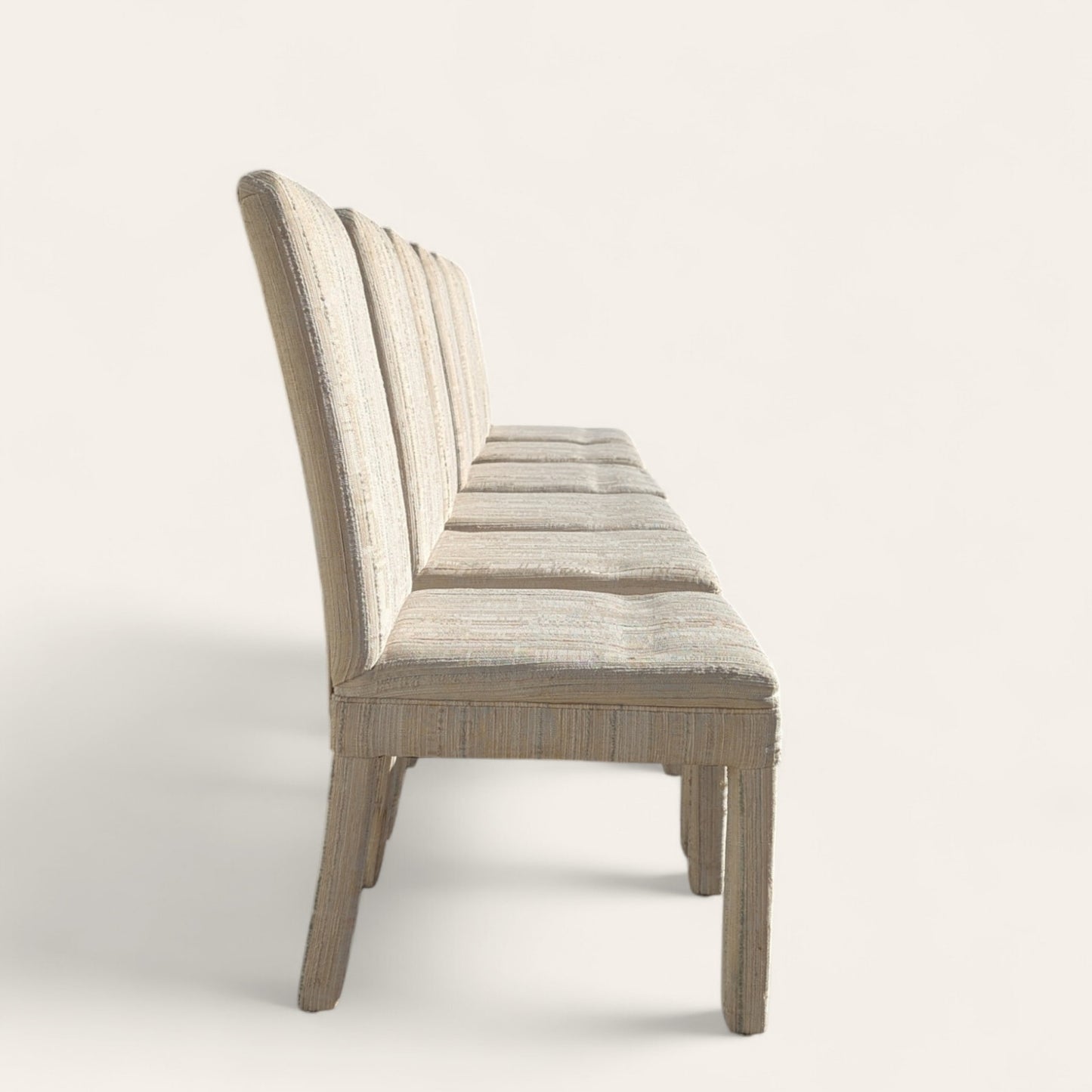 Set of 6 Postmodern 1980s Dining Chairs – Cream Textured Fabric w/ Subtle Color Flecks, Sculptural Silhouette