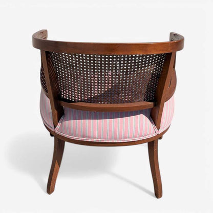1970s Regency-Style Wood and Cane Barrel-Back Armchair