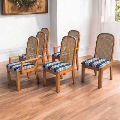 Cane Back Dining Chairs, Set of 6 Postmodern c. 1980s