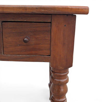 Antique Solid-Wood Writing Desk with Turned Legs and Drawer