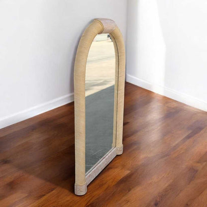 Vintage Arch Mirror, Karl Springer Style – Postmodern Tessellated Stone & Rope Detail, 48" Tall, 1980s Vintage Glam Statement