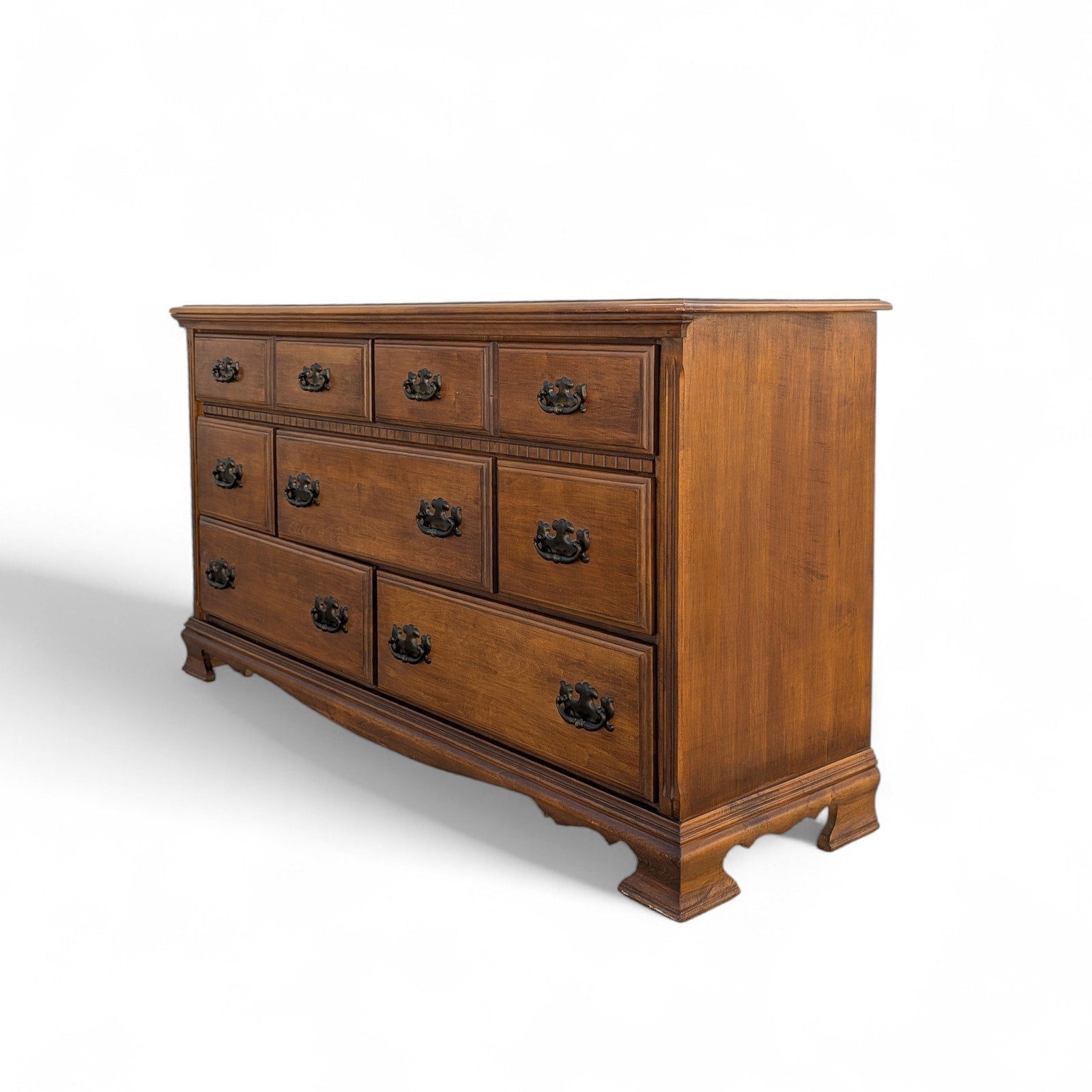 Vintage Traditional Nine-Drawer Wood Dresser With Bracket Feet — view 1 of 12