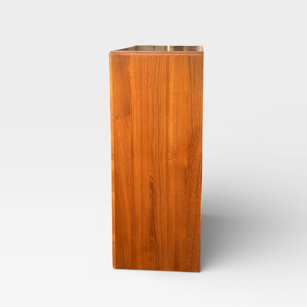 Mid-Century Modern D-Scan Captain Line Tallboy Dresser in Teak with Brass Pulls