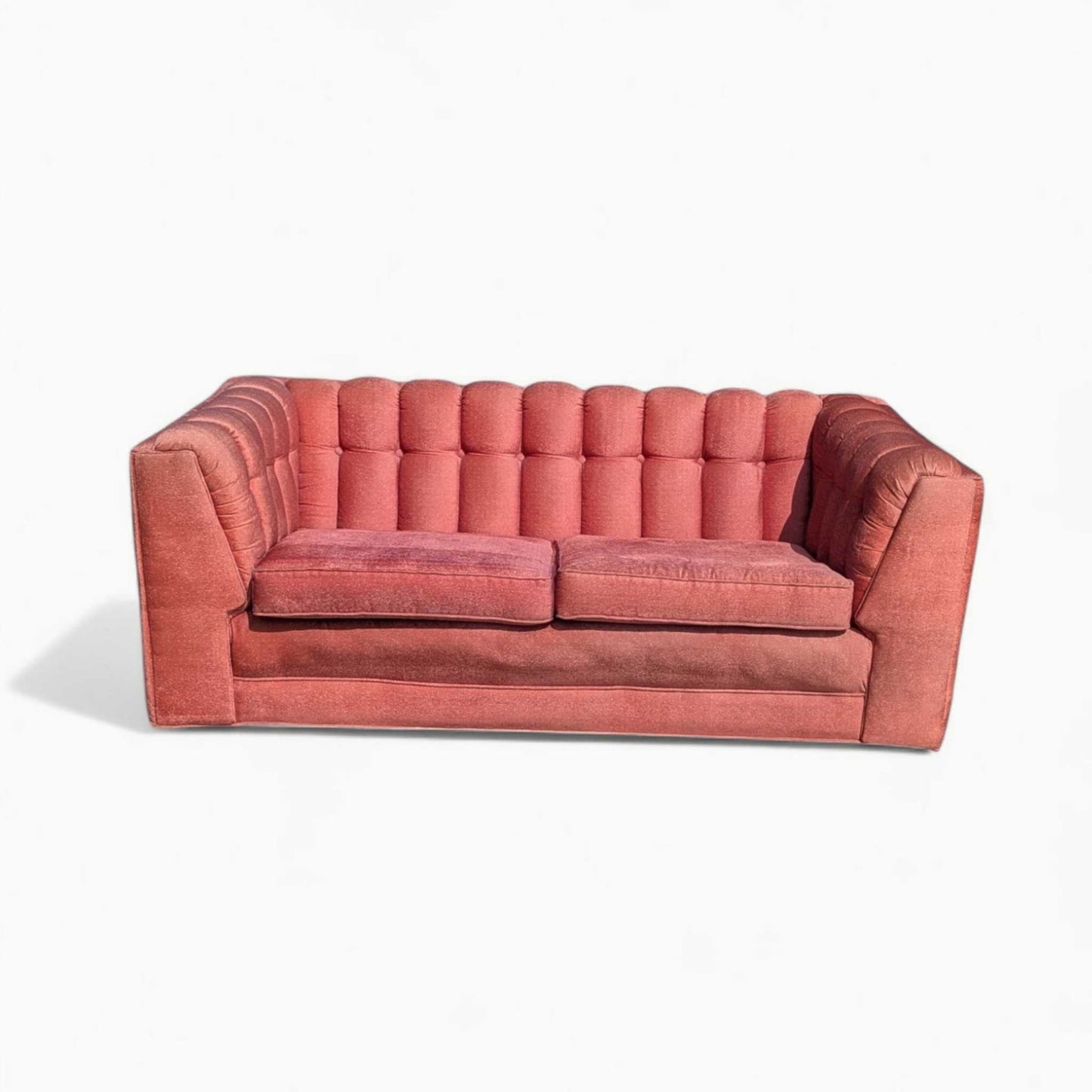 Vintage 1980s Tufted Sofa – Postmodern Loveseat in Rose Upholstery, Milo Baughman Style, 67" Long