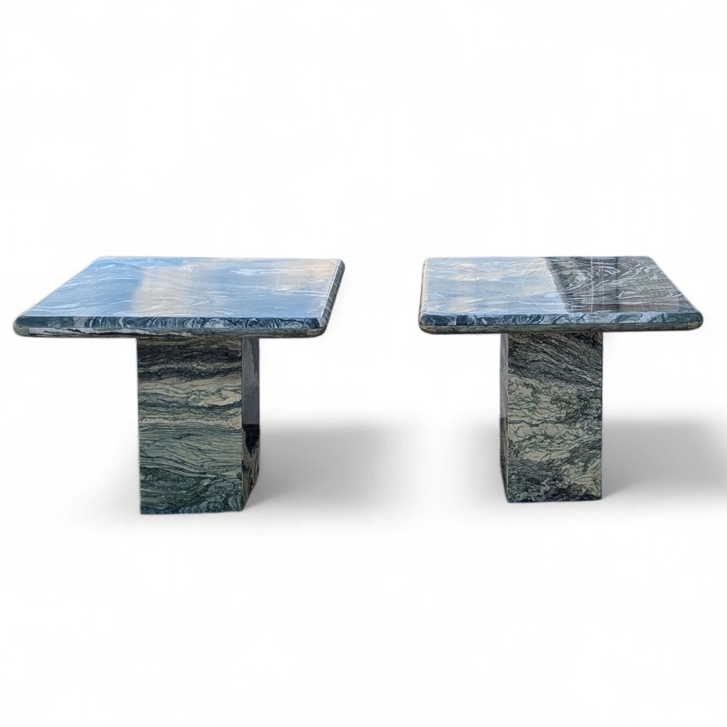 Green Marble Side Tables, Pair c. 1980s