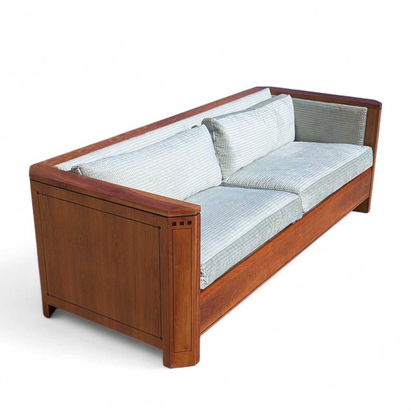 Stickley 21st Century Cherry Sofa, Pale Blue Textured Velvet Upholstery