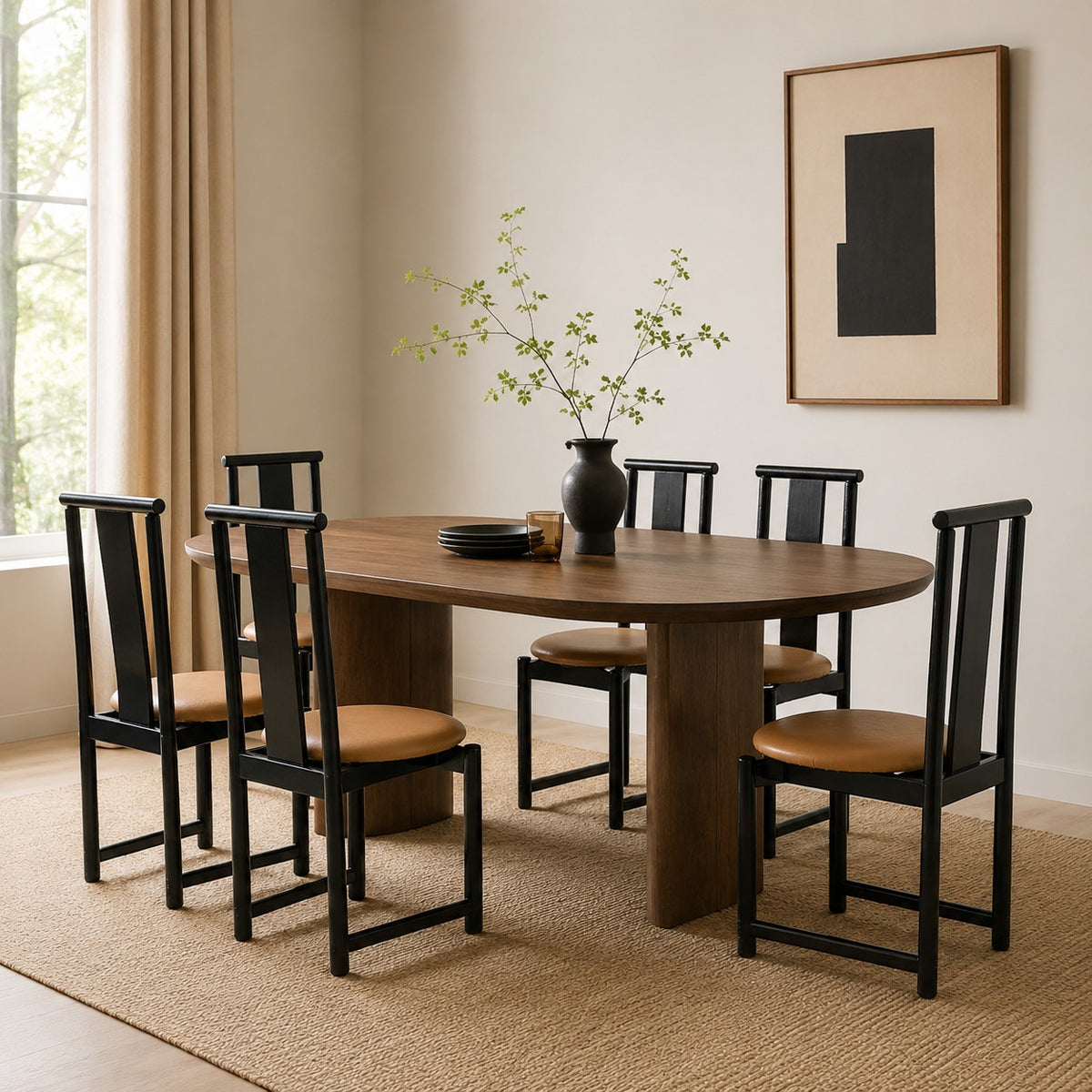 Set of Six BiF Postmodern Black Lacquer Dining Chairs, 1980s