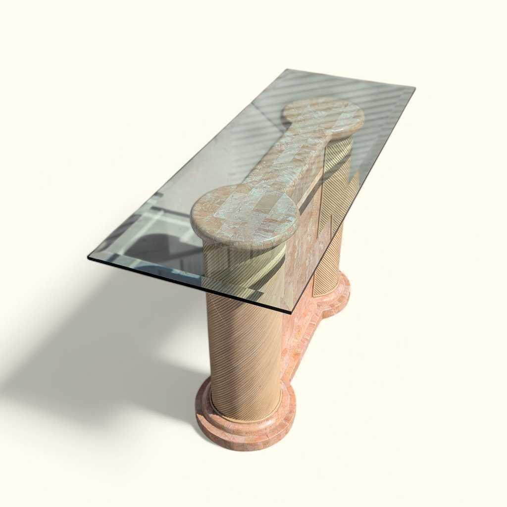 Postmodern Entryway Glass Console Table, c. 1980s