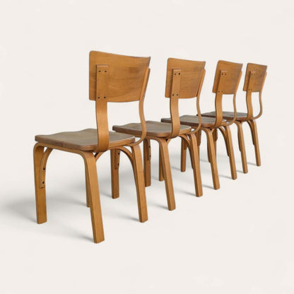 Vintage Dining Chairs by Thonet,  Beech Saddle Seat Dining Chairs, Bentwood, C. 1940s
