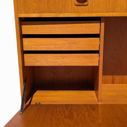 Vintage Teak Bookcase with Drop Front Desk