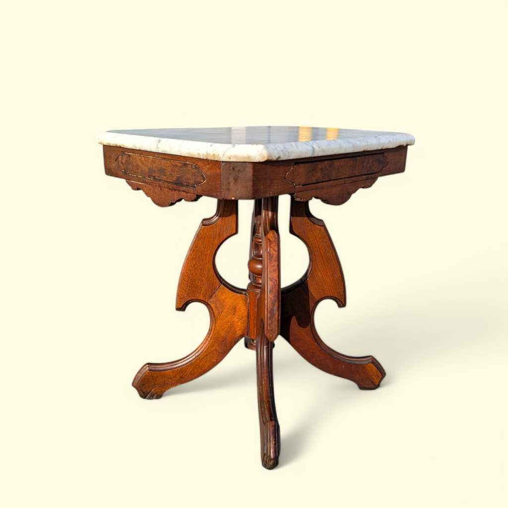Late-19th-Century Marble-Top Carved Wood Parlor Side Table