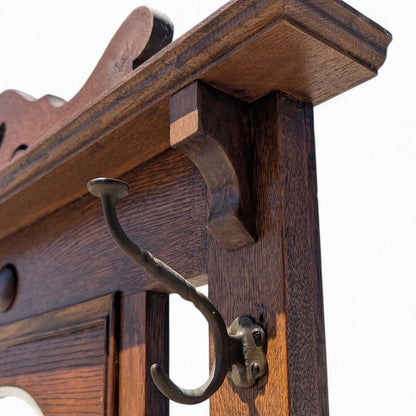 Antique Oak Hall Tree with Mirror, c. 1900s