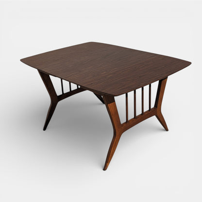Mid Century Drop Leaf Dining Table by Garrison Furniture Co. | Sculptural Walnut Laminate Table | 1960s MCM
