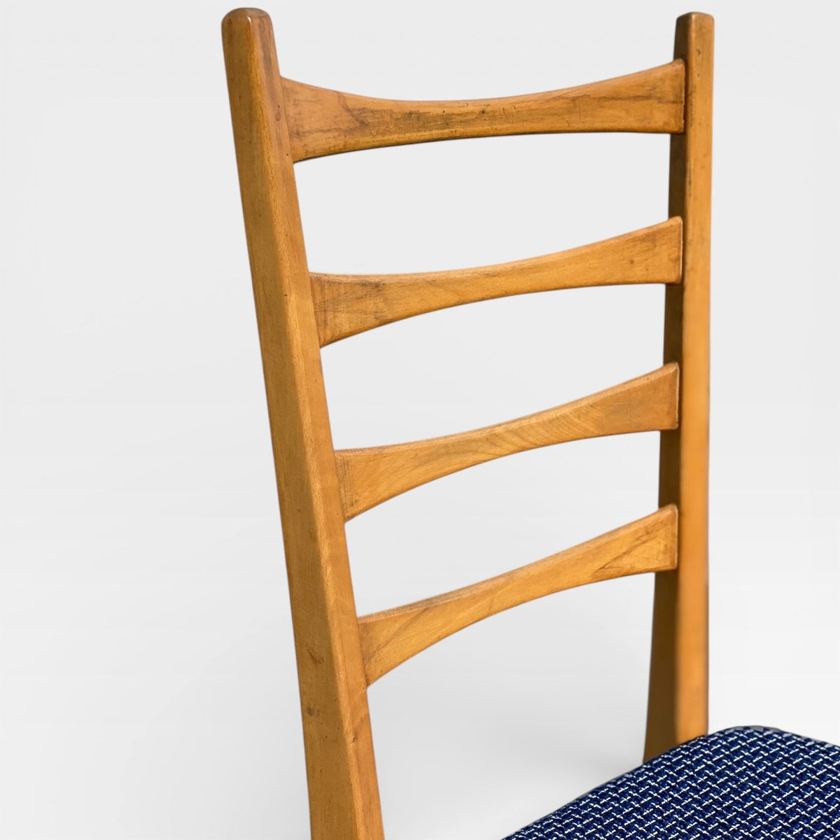 Set of Six Mid-Century Modern Ladderback Dining Chairs with New Upholstery