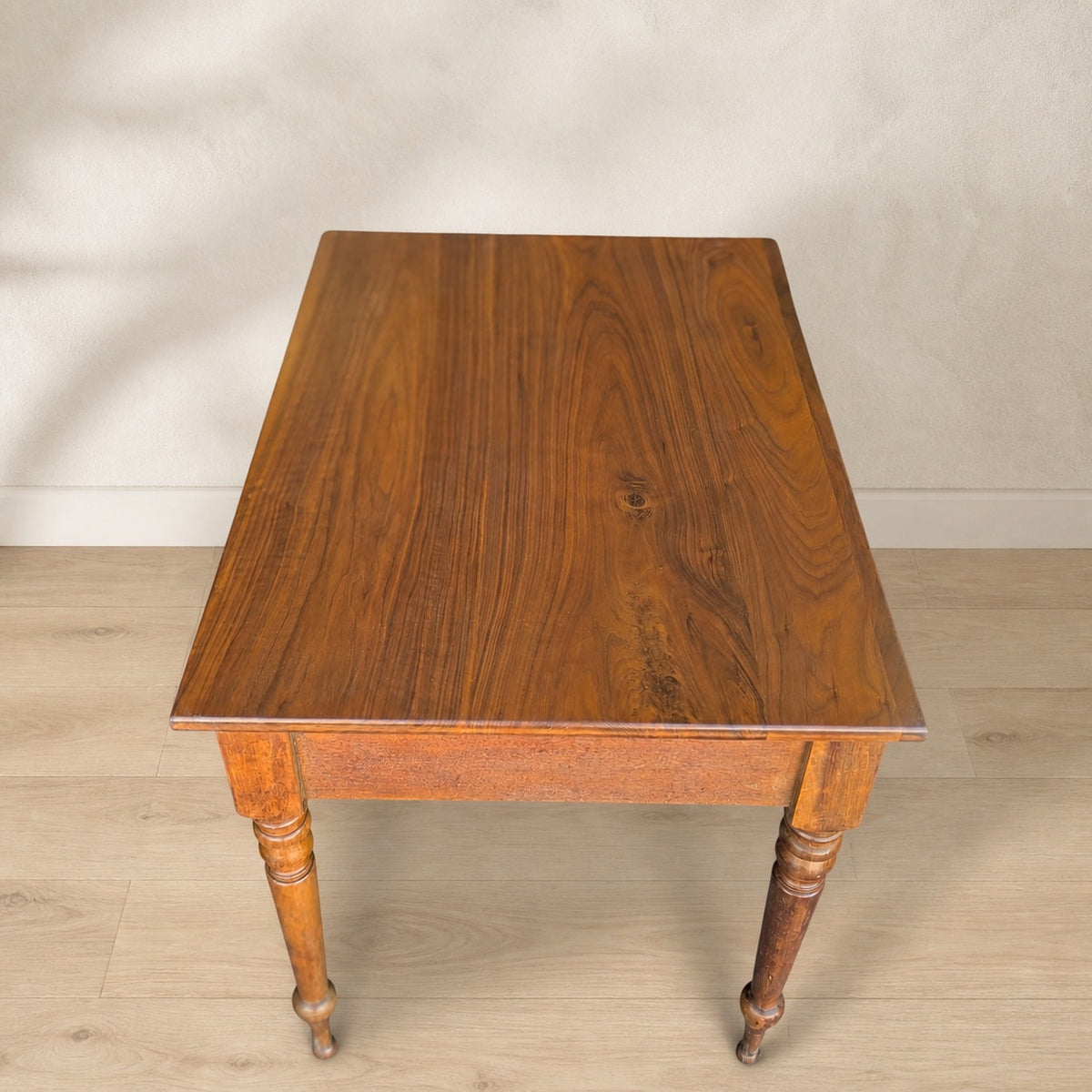 Antique Walnut Three-Drawer Writing Desk with Turned Legs — view 5 of 16