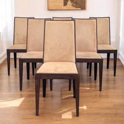 Six Dining Chairs –  Contemporary, Faux Suede, Mid Century Style