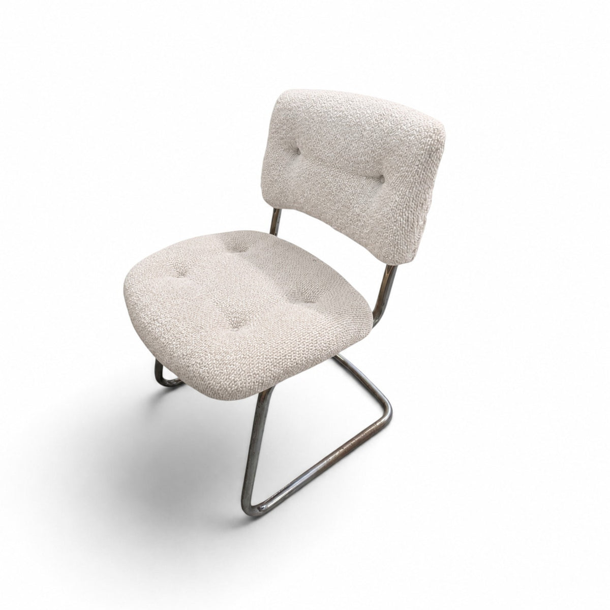 1970s Steelcase Chrome Cantilever Side Chair, Custom Upholstery